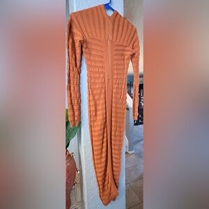 Rust Orange Ribbed Long Dress Medium